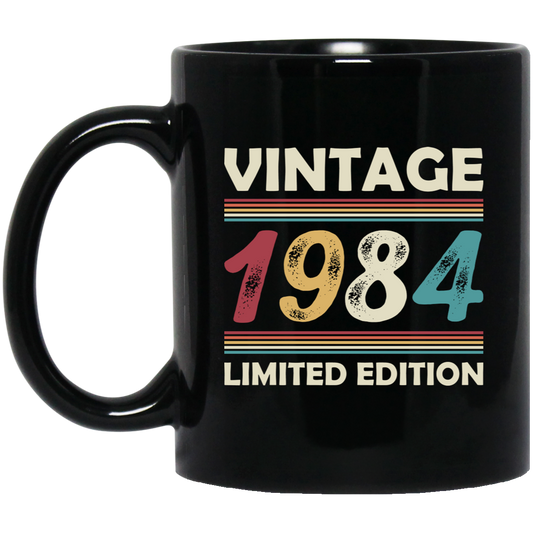 Vintage Birthday, 1984 Birthday, Retro 1984, Retro Birthday Black Mug