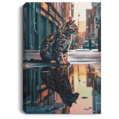 Sad Cat, A Cat Sit On Street Alone, After Rain, Cat With Wet Street Canvas