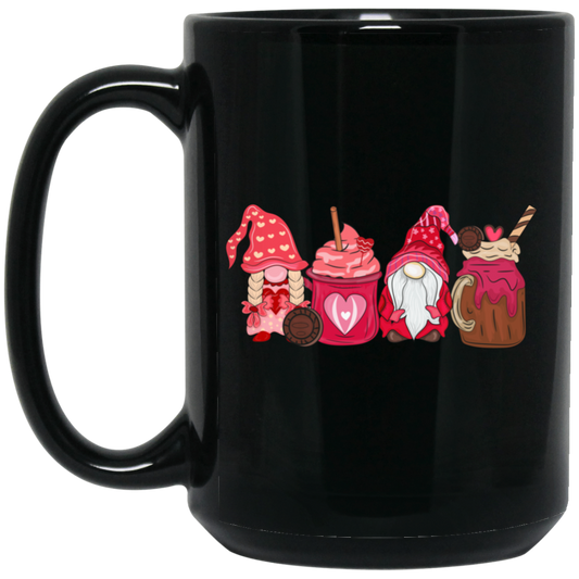 Gnome With Cups, Love Gnome, Valentine Gnome, Valentine's Day, Trendy Valentine Black Mug