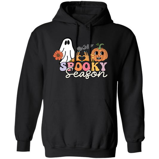 Spooky Season, Groovy Halloween, Boo And Bat Pullover Hoodie