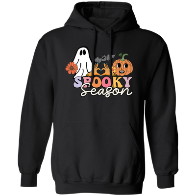 Spooky Season, Groovy Halloween, Boo And Bat Pullover Hoodie