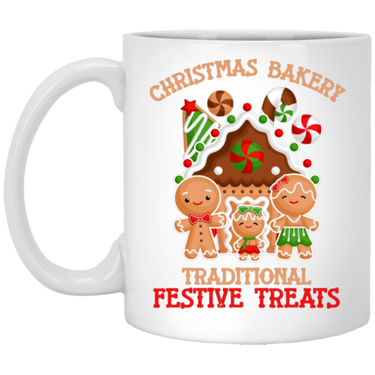 Christmas Bakery, Traditional Festive Treats, Gingerbread Family, Merry Christmas, Trendy Christmas White Mug