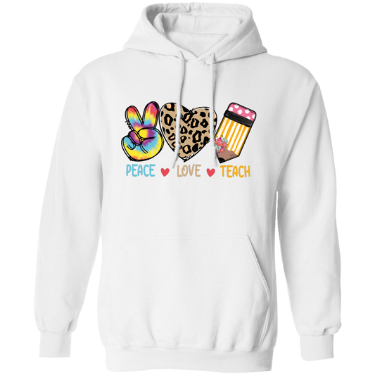 Peace Love Teach, Colorful Peace, Leopard Love Pullover Hoodie