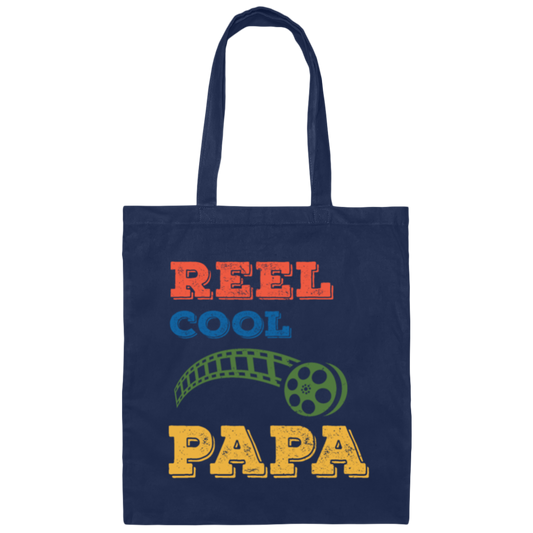 Reel Cool Papa, Dad Gift, Vintage Movie Lover Gift Canvas Tote Bag