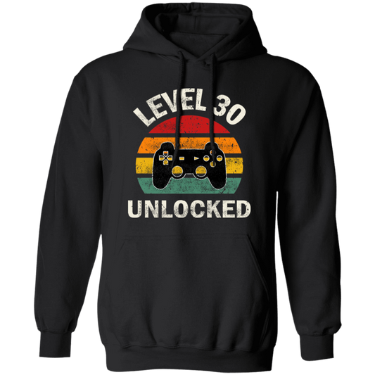 Level 30 Unlocked, Love 30th Birthday, Best Of 30th, Retro Playing Love Gift Pullover Hoodie