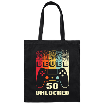 Retro 50th Birthday Gift, Level 50 Unlocked, Play Gaming Lover Canvas Tote Bag