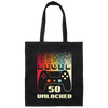 Retro 50th Birthday Gift, Level 50 Unlocked, Play Gaming Lover Canvas Tote Bag