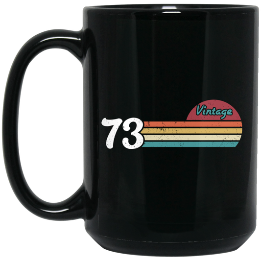 Vintage Gift For 73, 1973 Vintage Birthday, Retro Sunset 1973 Gift Black Mug