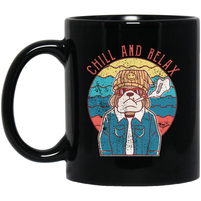 Chill And Relax, Dog Dad, Retro Dog, Cool Dog Black Mug