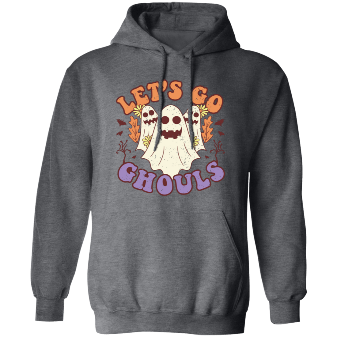 Bring Halloween cheer to your wardrobe with this Let's Go Ghouls, 3 Boos, Funny Boo, Groovy Halloween Pullover Hoodie. This hoodie has Let's Go Ghouls printed large across the front, and three small boos placed around it. A fun and festive Halloween design for everyone to enjoy.