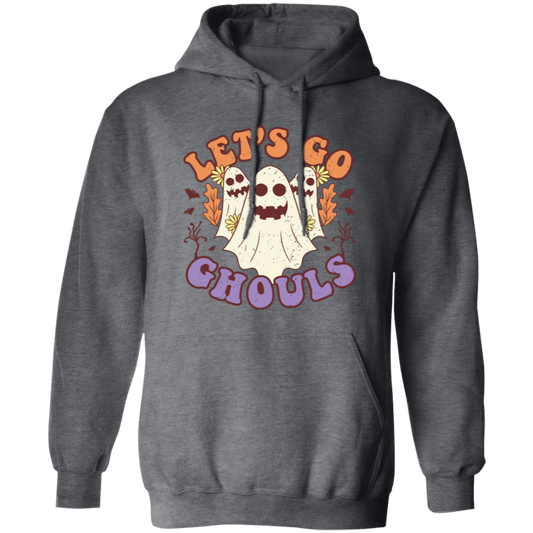 Let's Go Ghouls, 3 Boos, Funny Boo, Groovy Halloween Pullover Hoodie