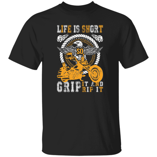 Life Is Short, So Grip It And Rip It, Retro Eagle, Motorbike Unisex T-Shirt