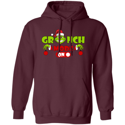 This classic Grinch Mode On hoodie is perfect for the Halloween and Christmas season. Enjoy the warmth of the soft and luxurious pullover hoodie featuring a trendy Grinchmas design. Perfect for any Grinch fan, this hoodie is sure to make a statement.