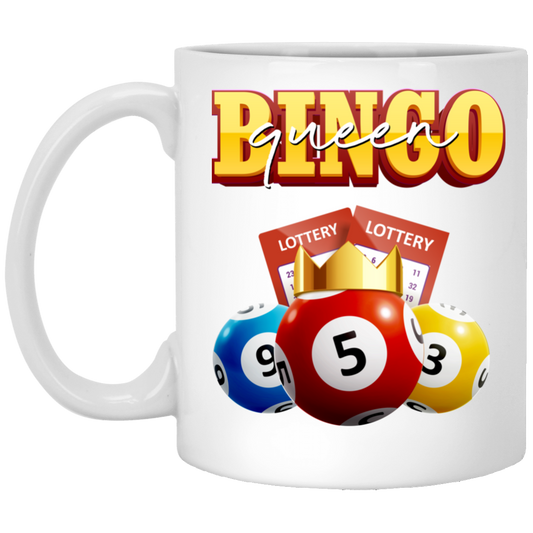 Bingo Queen, Love Bingo, Lottery Ticket, Win Lottery White Mug