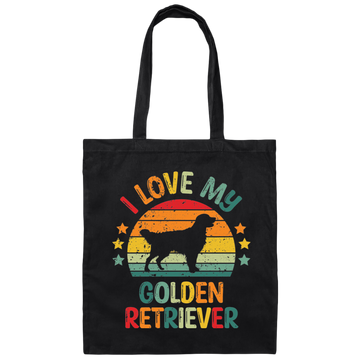 I Love My Golden Retriever, Retro Golden, Golden Silhouette Canvas Tote Bag