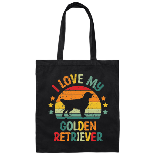 I Love My Golden Retriever, Retro Golden, Golden Silhouette Canvas Tote Bag