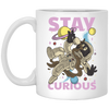 Astronaut Holding A Coffee Cup, Retro Astronaut, Stay Curious White Mug