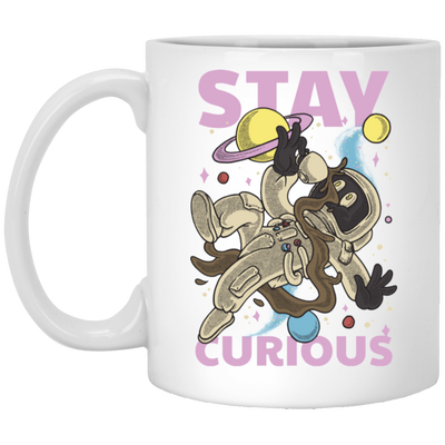 Astronaut Holding A Coffee Cup, Retro Astronaut, Stay Curious White Mug