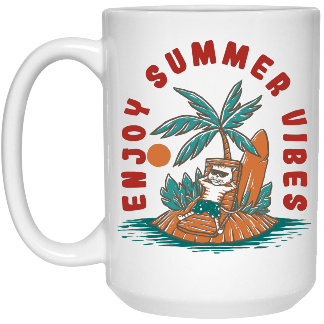 Enjoy Summer Vibes, Relax On Hawaii, Palm Tree Oasis White Mug