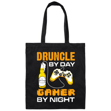 Druncle By Day, Gamer By Night, Funny Uncle Gift Canvas Tote Bag