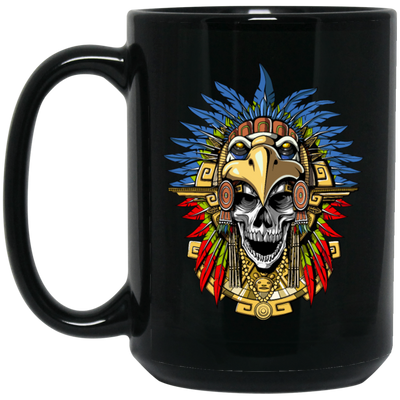 Aztec Skull, Eagle Warrior Mask Native, Mexican Love Gift, Best Warrior Black Mug