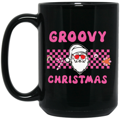 Groovy Christmas, Cool Santa, Pink Groovy Xmas, Merry Christmas, Trendy Christmas Black Mug