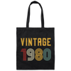 Vintage 1980 Birthday, Retro 1980 Birthday Gift, Born In 1980 Canvas Tote Bag