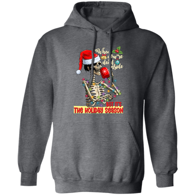 Skeleton When You're Dead Inside, Christmas Lights Pullover Hoodie