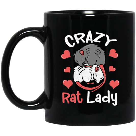 Crazy Rat Lady, Love Rat, Couple Of Rat, Mouse Couple, Anniversity Gift Black Mug