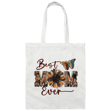 Best Mom Ever, Mother's Day, Sunflower Mom, Butterfly Canvas Tote Bag