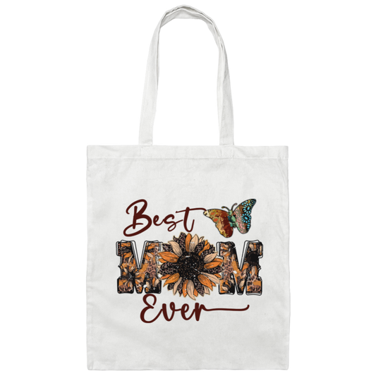 Best Mom Ever, Mother's Day, Sunflower Mom, Butterfly Canvas Tote Bag