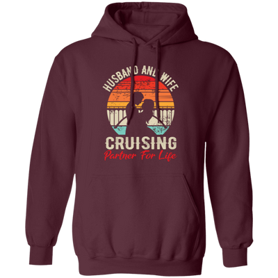 Husband And Wife Cruising Partner For Life, Retro Valentine, Couple Silhouette Pullover Hoodie