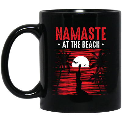 Namaste At The Beach, Retro Yoga, Yoga On Seaside Black Mug