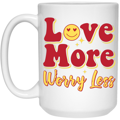 Love More, Worry Less, Smile Face, Bling Love White Mug