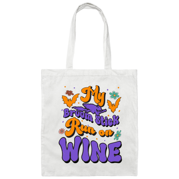 Fly Broom Stick, Run On Wine, Halloween's Day Canvas Tote Bag