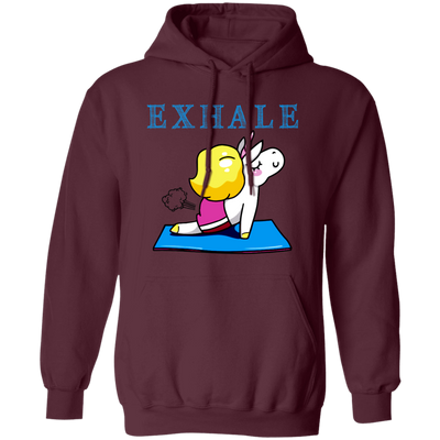 Exhale Unicorn Yoga, Please Exhale, Funny Yoga, Cute Unicorn Do Yoga Pullover Hoodie