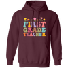 First Grade Teacher, Teacher, Groovy Style, Flower, Nursery Design Pullover Hoodie