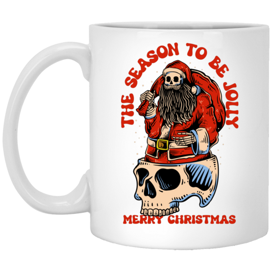 The Season To Be Jolly, Merry Christmas, Santa Skeleton White Mug