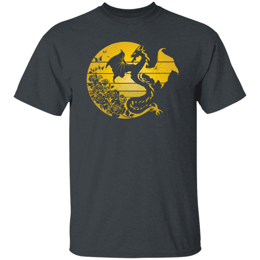 Dragon Flowers Vintage, Gold Dragon, Love Dragon, Flower In Circle Unisex T-Shirt