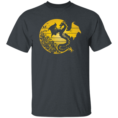 Dragon Flowers Vintage, Gold Dragon, Love Dragon, Flower In Circle Unisex T-Shirt