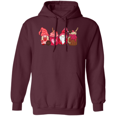 Gnome With Cups, Love Gnome, Valentine Gnome, Valentine's Day, Trendy Valentine Pullover Hoodie