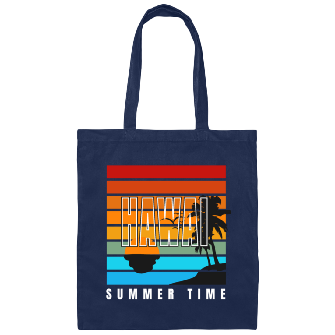Retro Hawaii Summer Time Coconut Tree Siluet Half Left Gift Canvas Tote Bag