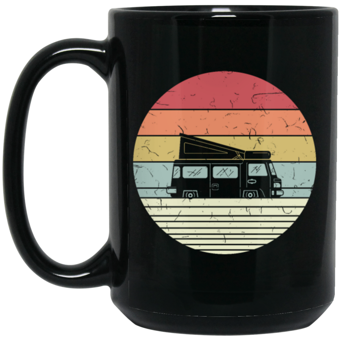 Camp Bus, Camping Bus, Retro Bus Go To Camp, Cool Bus For Family Campers Black Mug