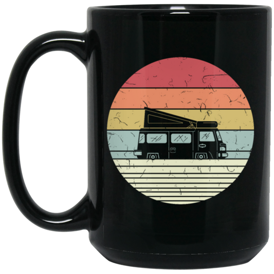 Camp Bus, Camping Bus, Retro Bus Go To Camp, Cool Bus For Family Campers Black Mug