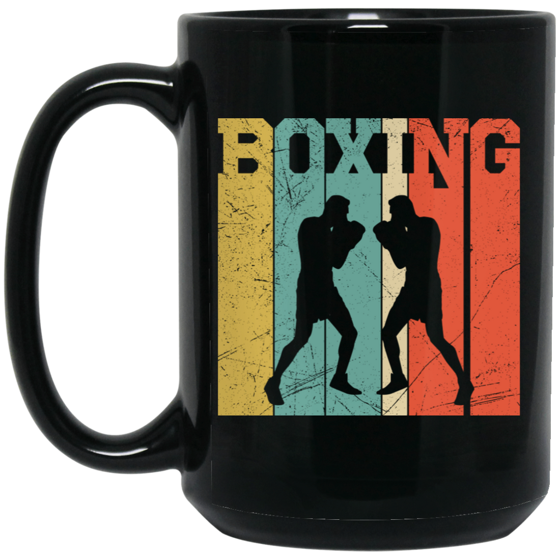 Boxing Lover, Love Boxing, Boxing Silhouette, Retro Boxing Black Mug
