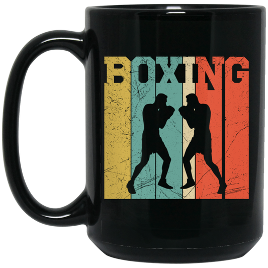 Boxing Lover, Love Boxing, Boxing Silhouette, Retro Boxing Black Mug