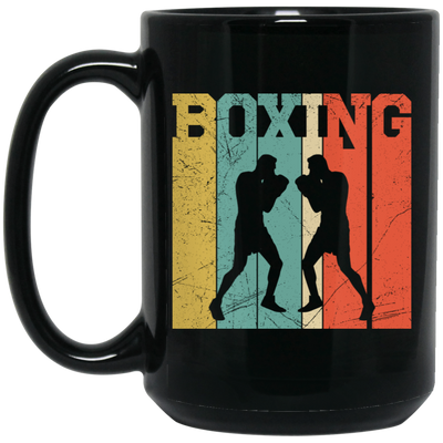 Boxing Lover, Love Boxing, Boxing Silhouette, Retro Boxing Black Mug