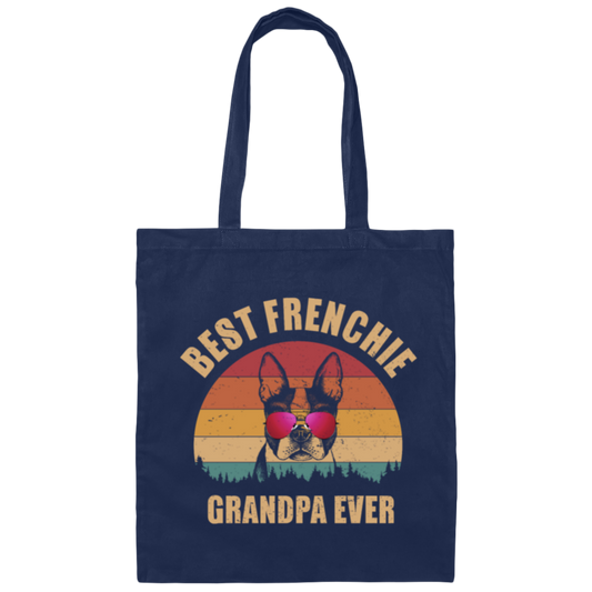 Retro Best Frenchie Grandpa Ever, Bulldog Lover Canvas Tote Bag