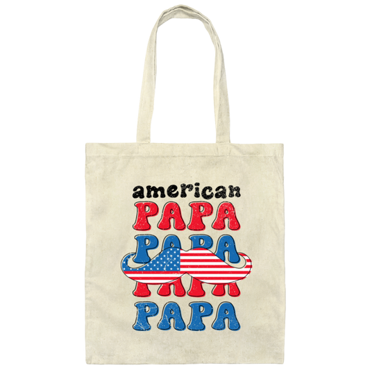 American Papa, Papa, Father's Day, Beard American Dad Canvas Tote Bag