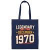 Retro Legendary Since December 1970, Awesome 50th Birthday Gift Canvas Tote Bag